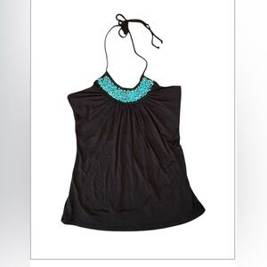 A.Byer Brown Rayon Blend Halter Top with blue beaded neck size medium